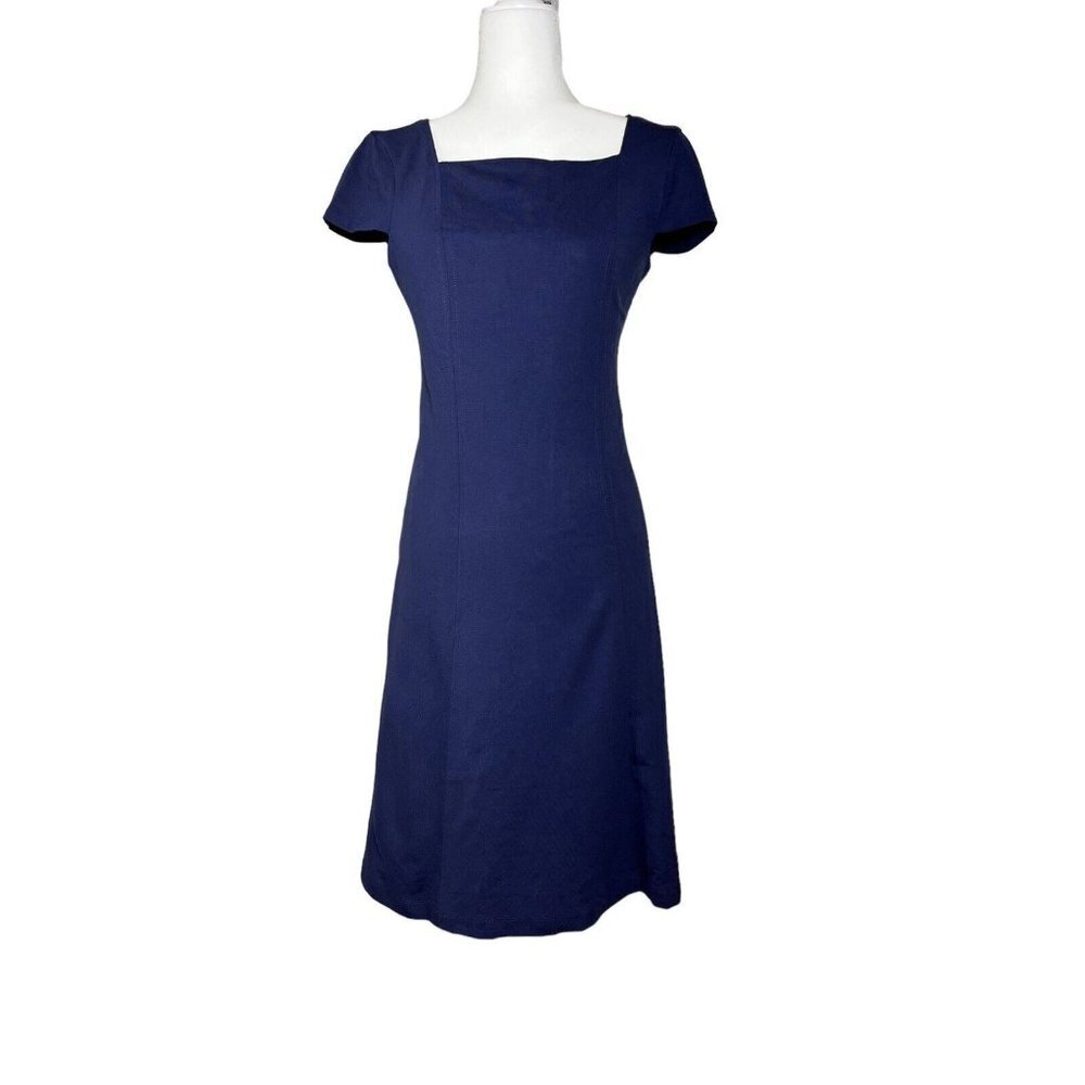 Women's Cap Sleeve Square Neck Dress Seamed Fit, Navy Blue, Size 4 NWT (sku9) - Picture 6 of 9
